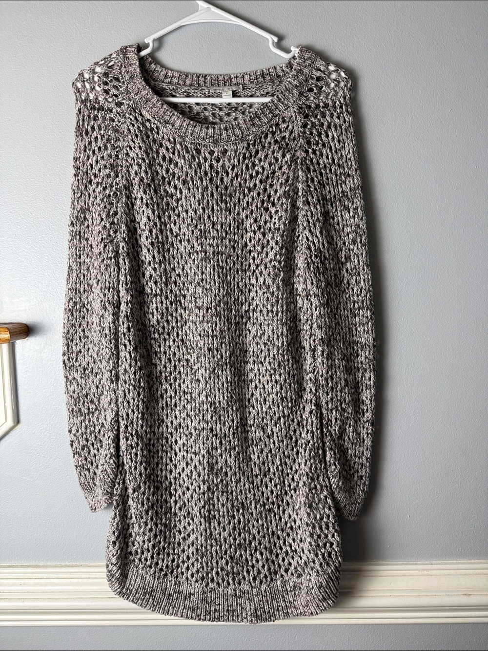 GAP Open-Knit Long Sleeve Sweater in Heather Taupe Maternity